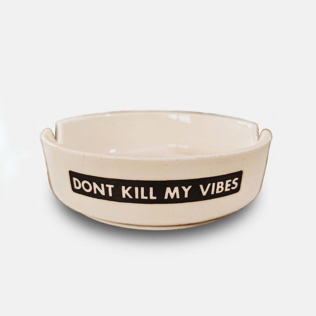 Stylish and durable round ceramic ashtray with devil motif.